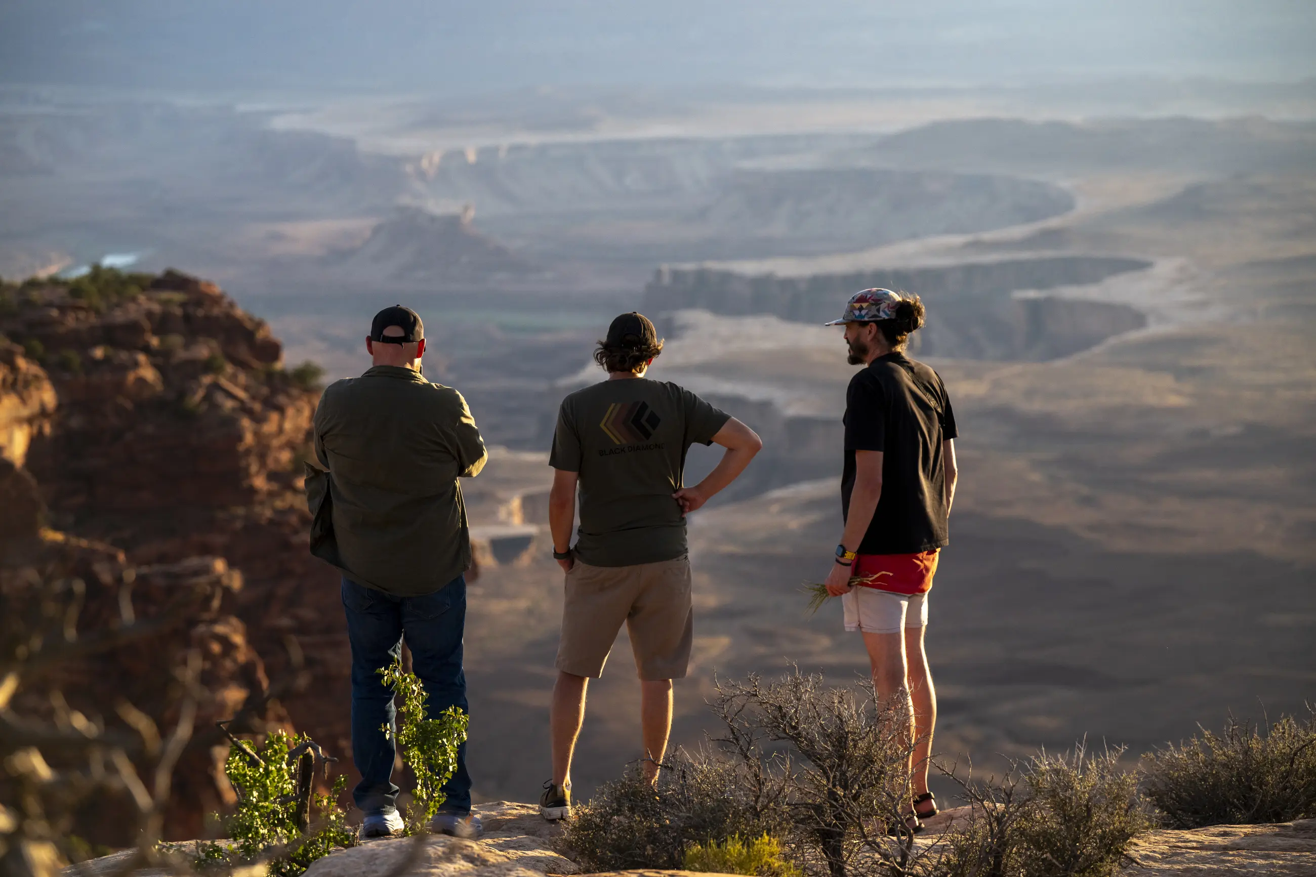 Joseph LeBaron, David White, and Micah Dahl Anderson scouting Canyonlands. Photograph by Jacob Justice